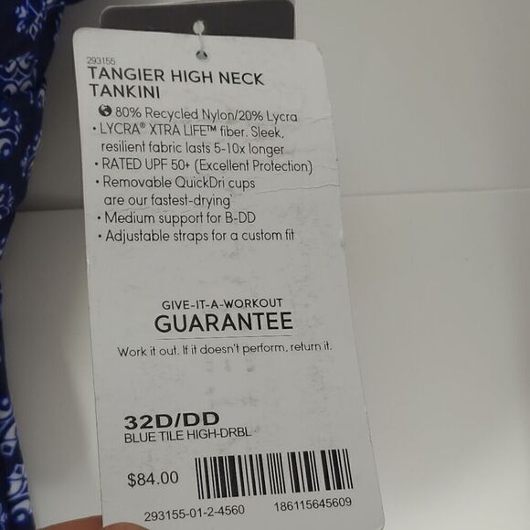 Athleta Tangier High Neck Tankini Top 32D /DD Blue Open Back Underwire Swimwear - Picture 11 of 12